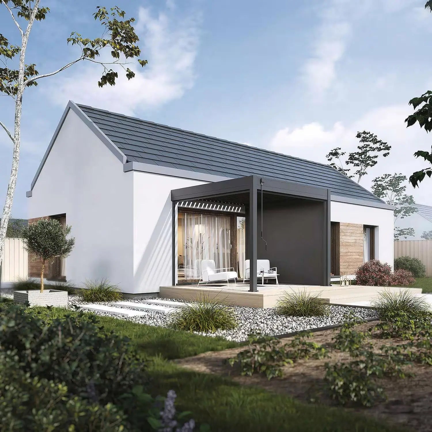 Modena Aluminium Pergola 3m x 3m Wall Mounted - Artificial Grass Direct
