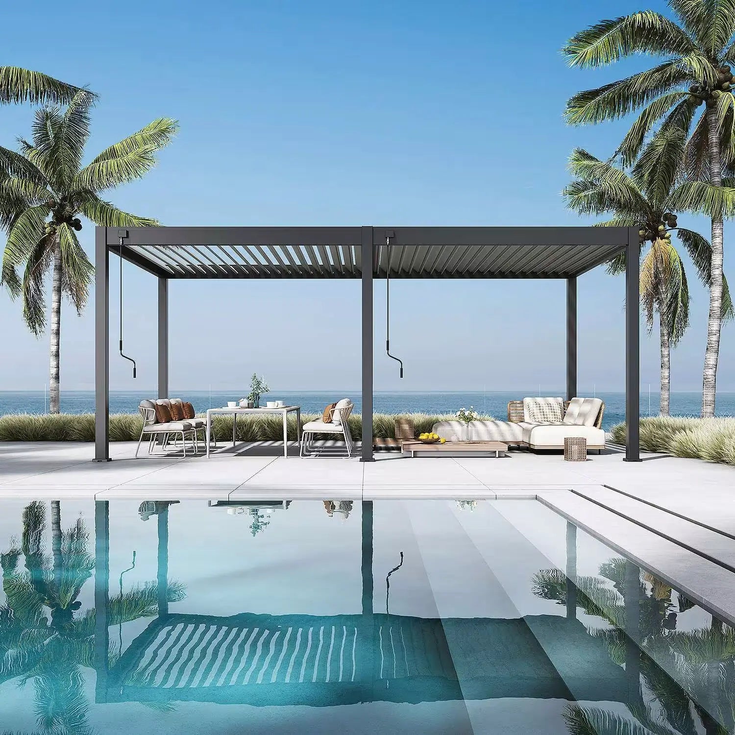 Modena Aluminium Pergola 6m x 3m Free Standing - Artificial Grass Direct