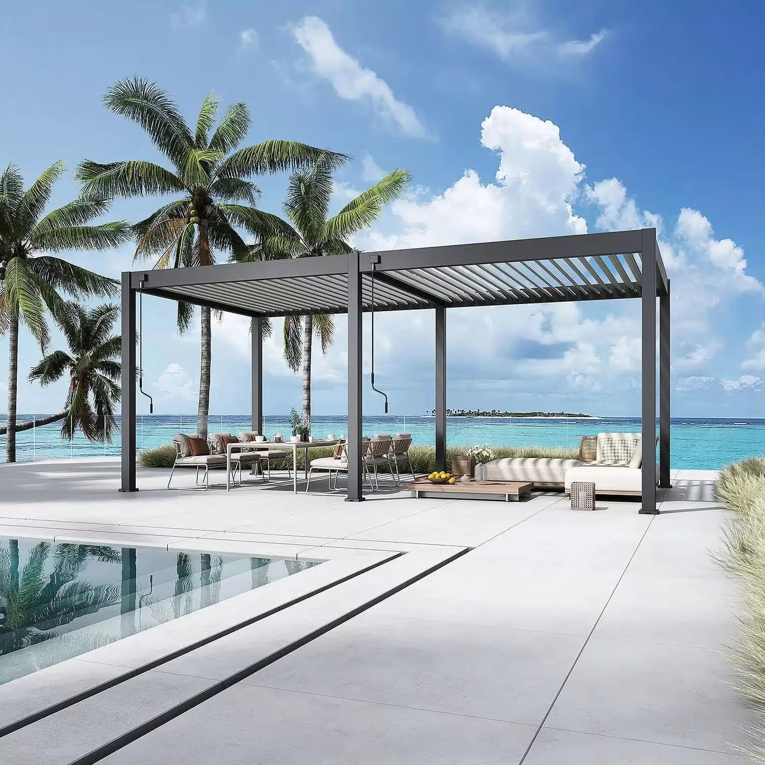 Modena Aluminium Pergola 6m x 3m Free Standing - Artificial Grass Direct