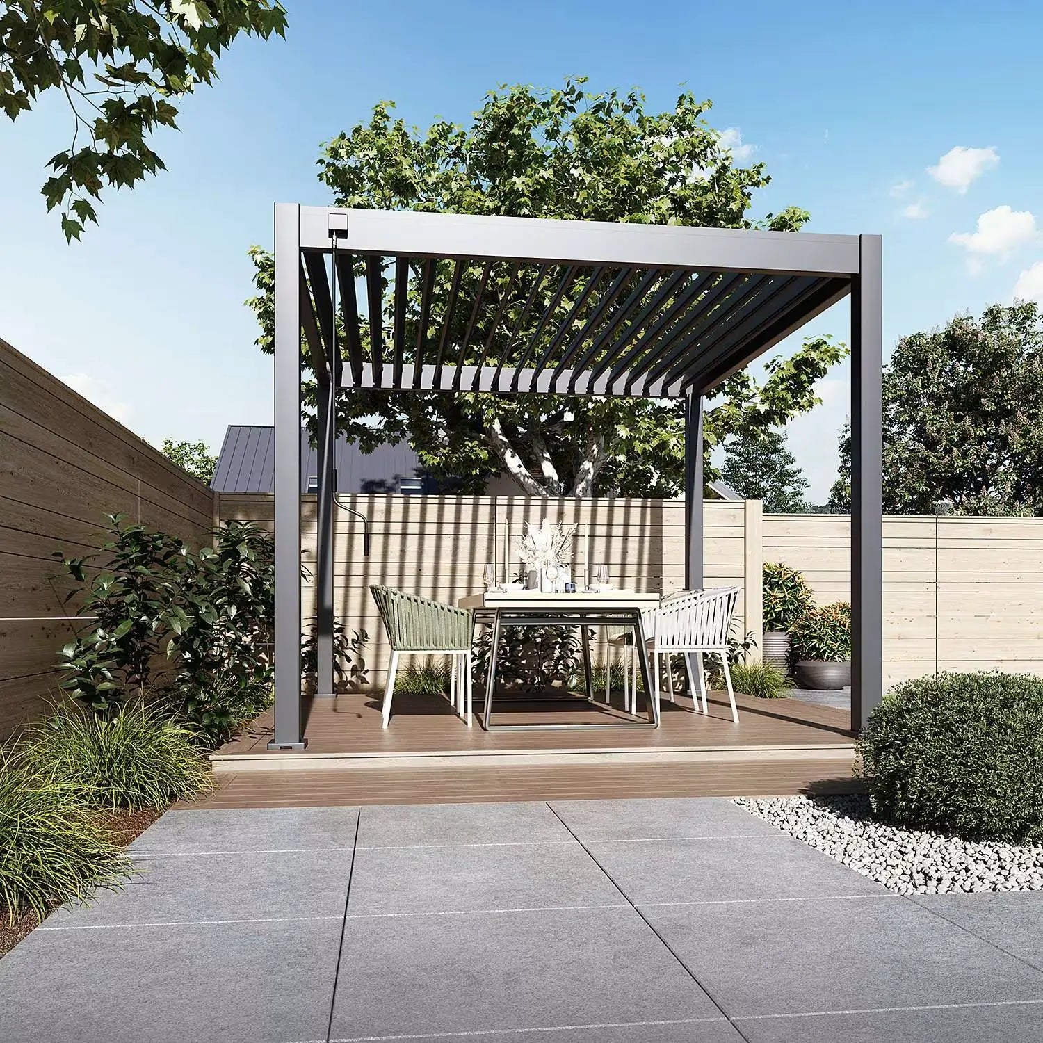 Modena Aluminium Pergola 3m x 3m Free Standing - Artificial Grass Direct