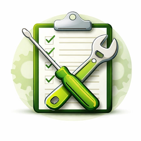 Icon of a clipboard with tools on a white background